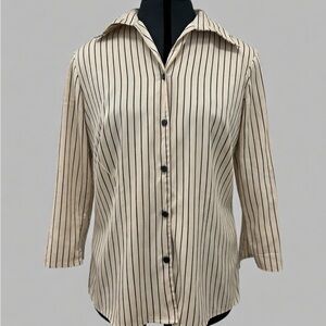 elementz 3/4 sleeve striped button down blouse